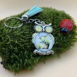 Porte-clés "Chouette Vintage" pompon vert clair