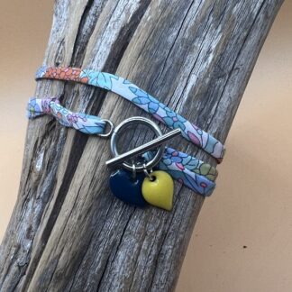 Bracelet Liberty & coeurs émaillés (bleu & jaune)