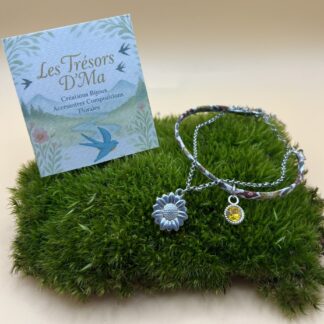 Bracelet "Fleur argentée" perle jaune